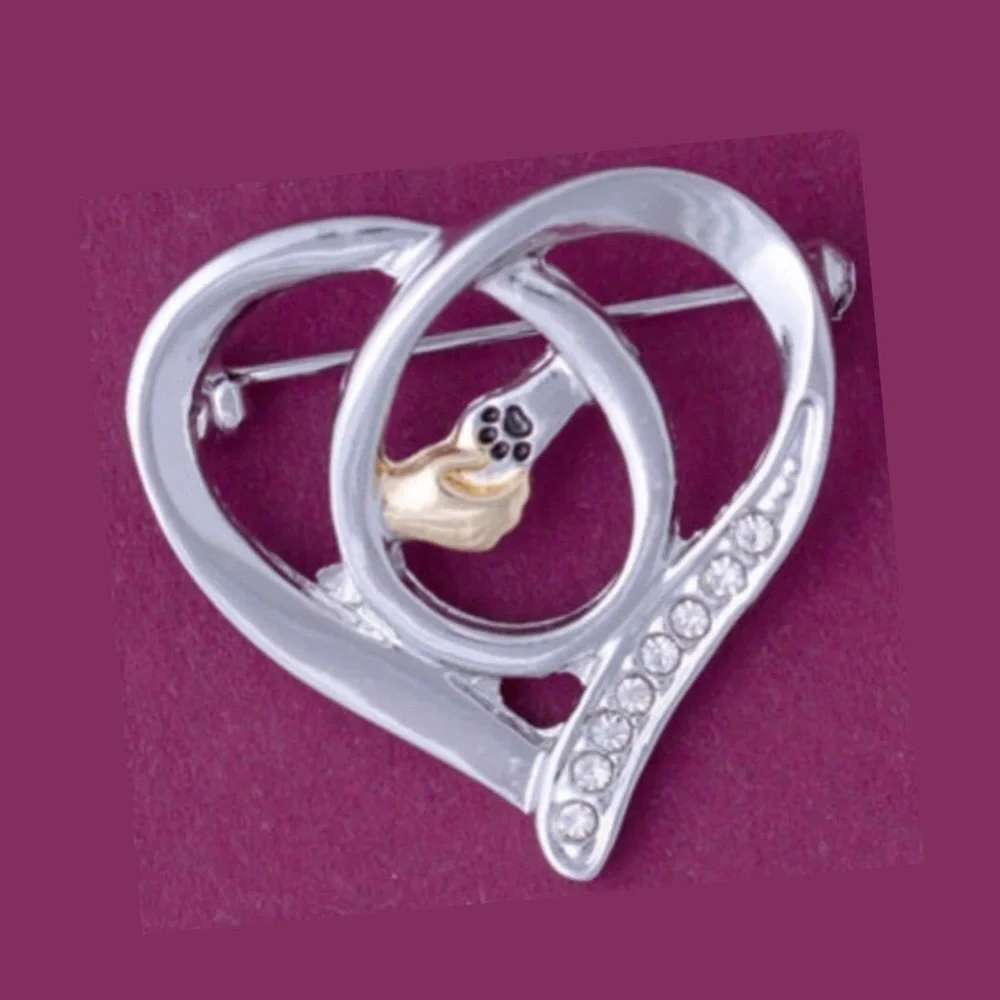 Greater Good Network Paw in Hand Heart Silver & Gold Crystal Lined Brooch Pin